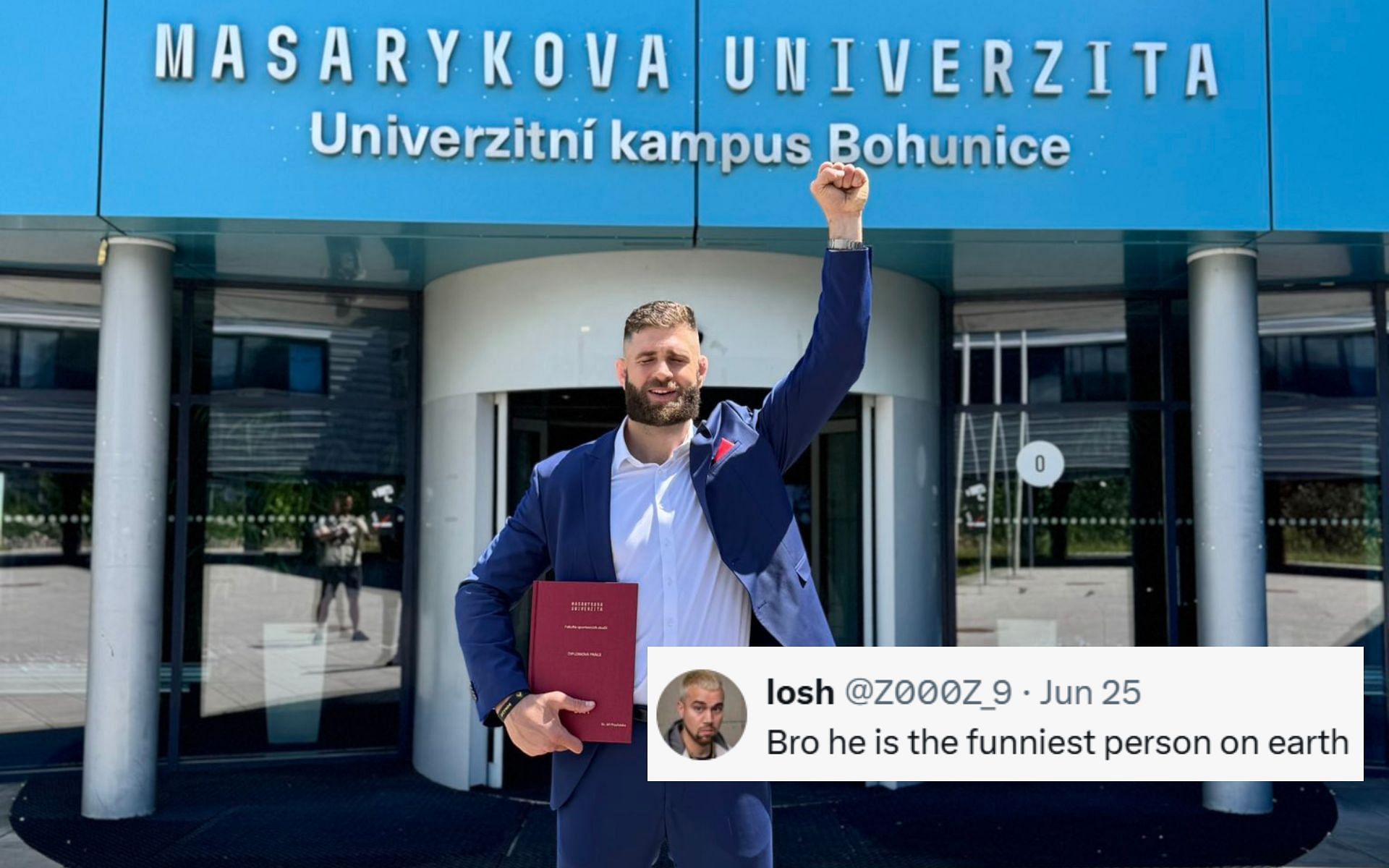 Jiř&iacute; Proch&aacute;zka celebrates after completing graduation from university. [Image courtesy: @jiri_bjp]