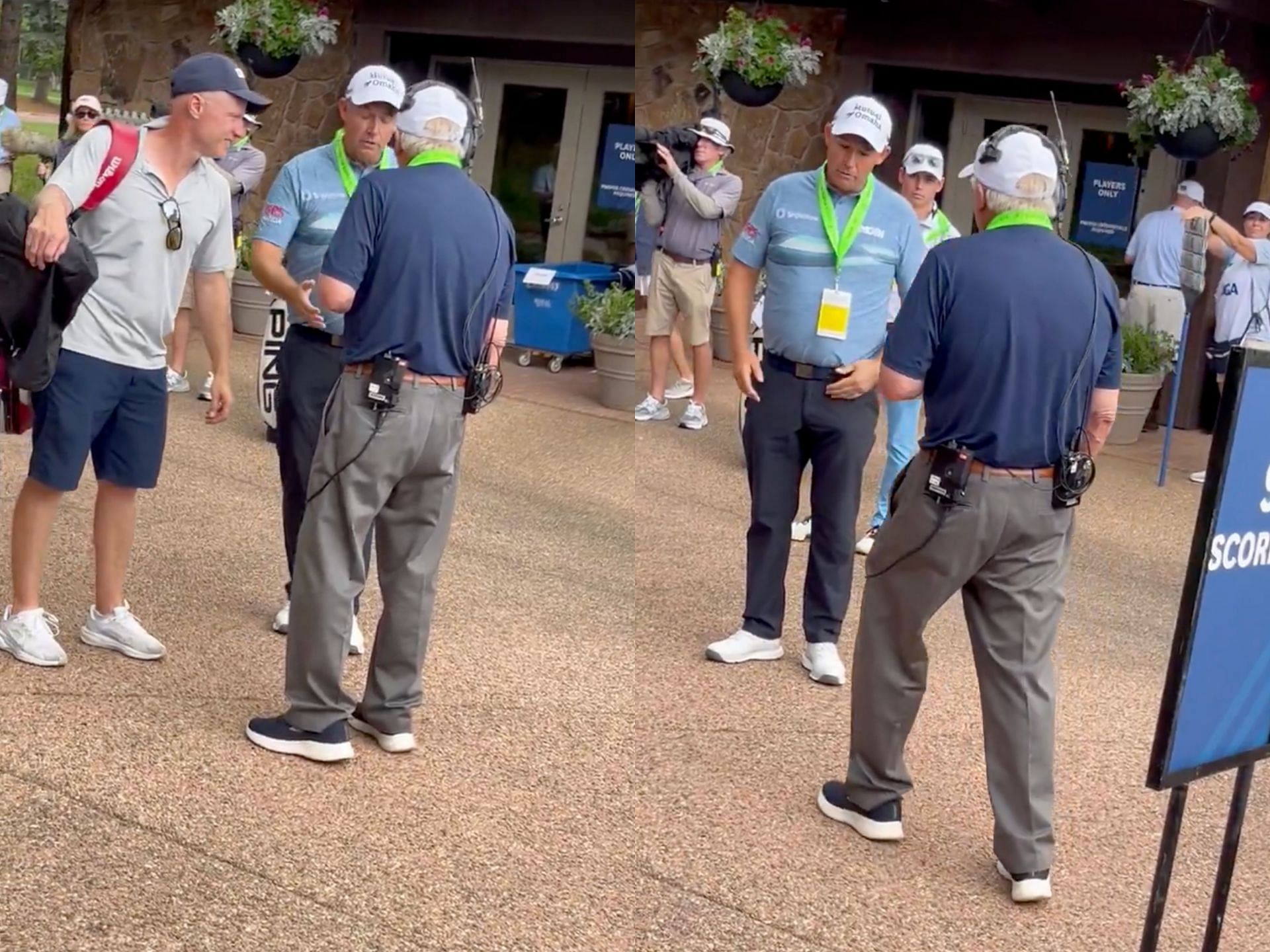 Padraig Harrington argues with NBC analyst Roger Maltbie at US Senior Open (Image Source x@brettforrestTV)