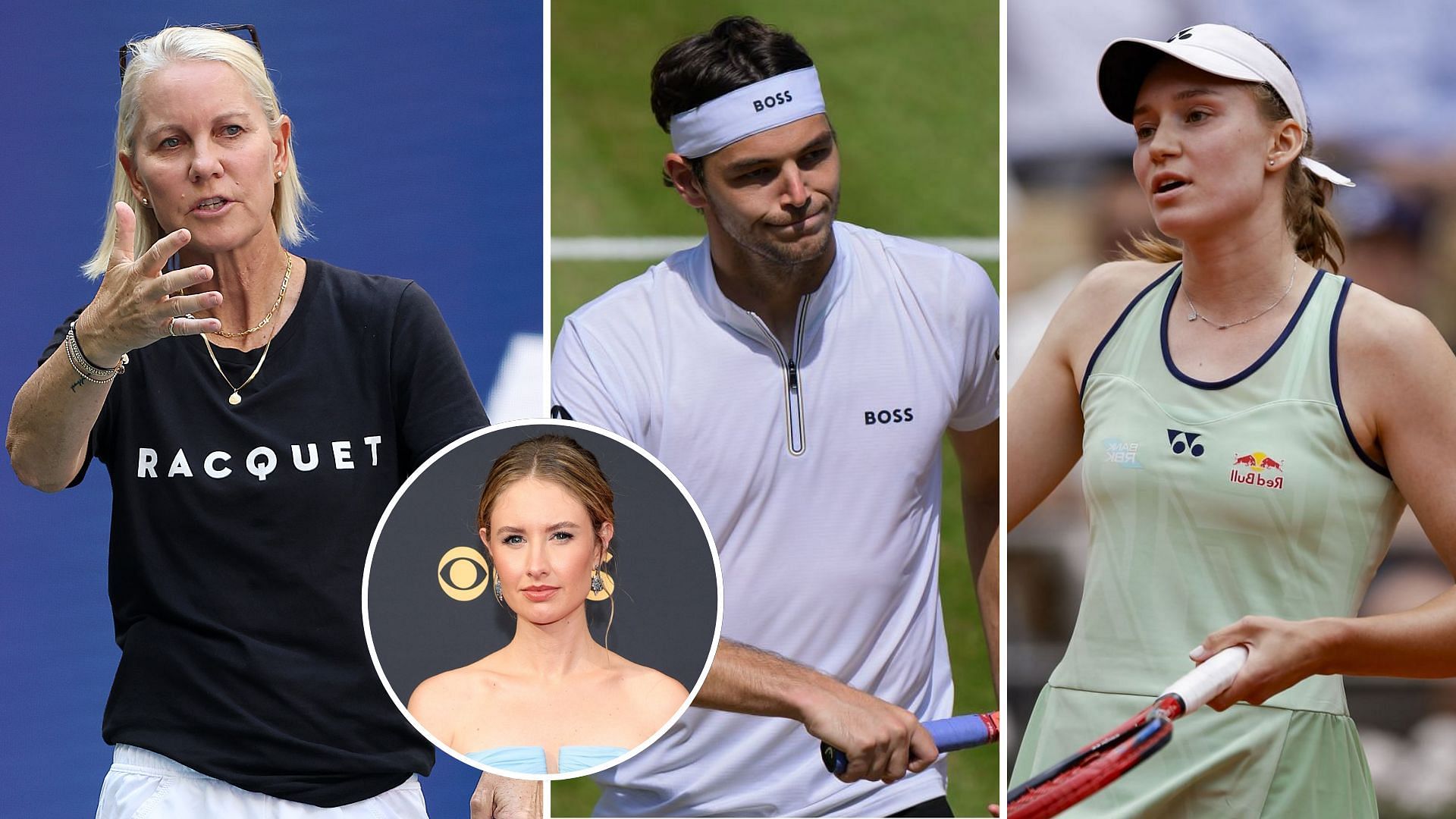 Rennae Stubbs, Taylor Fritz, Elena Rybakina. Caitlin Thompson (Source: Getty)