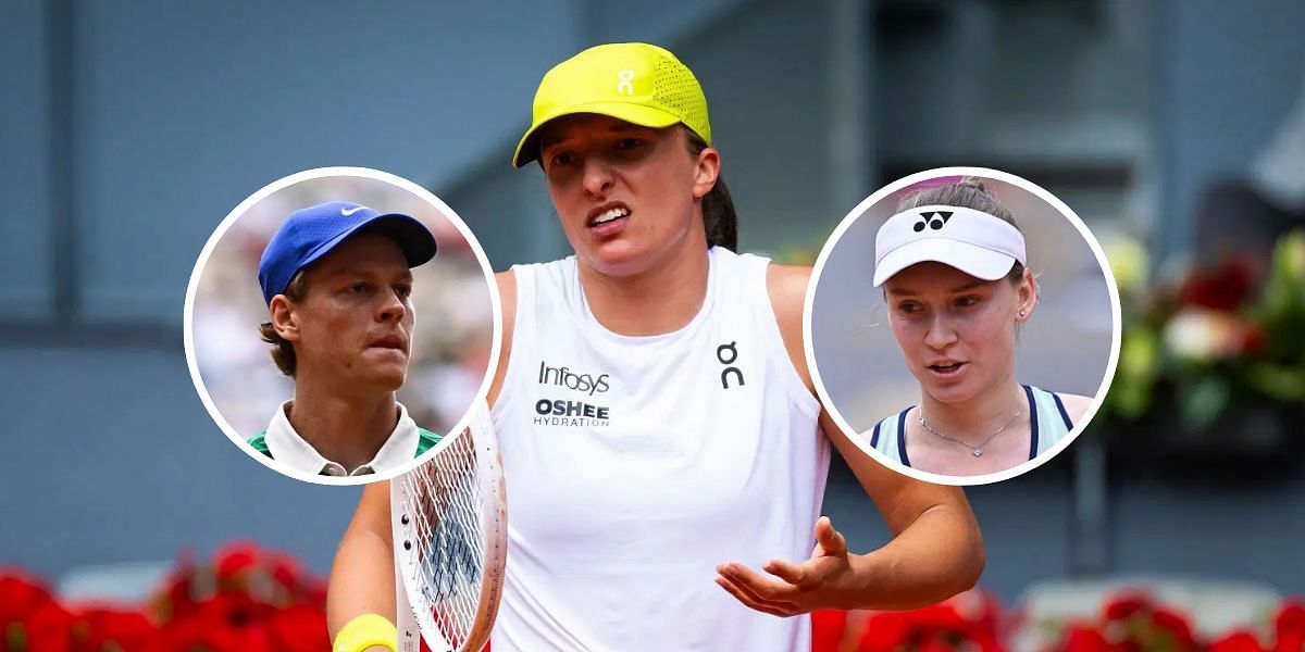 Iga Swiatek (background), Jannik Sinner (left inset), Elena Rybakina (right inset), Sources: Getty