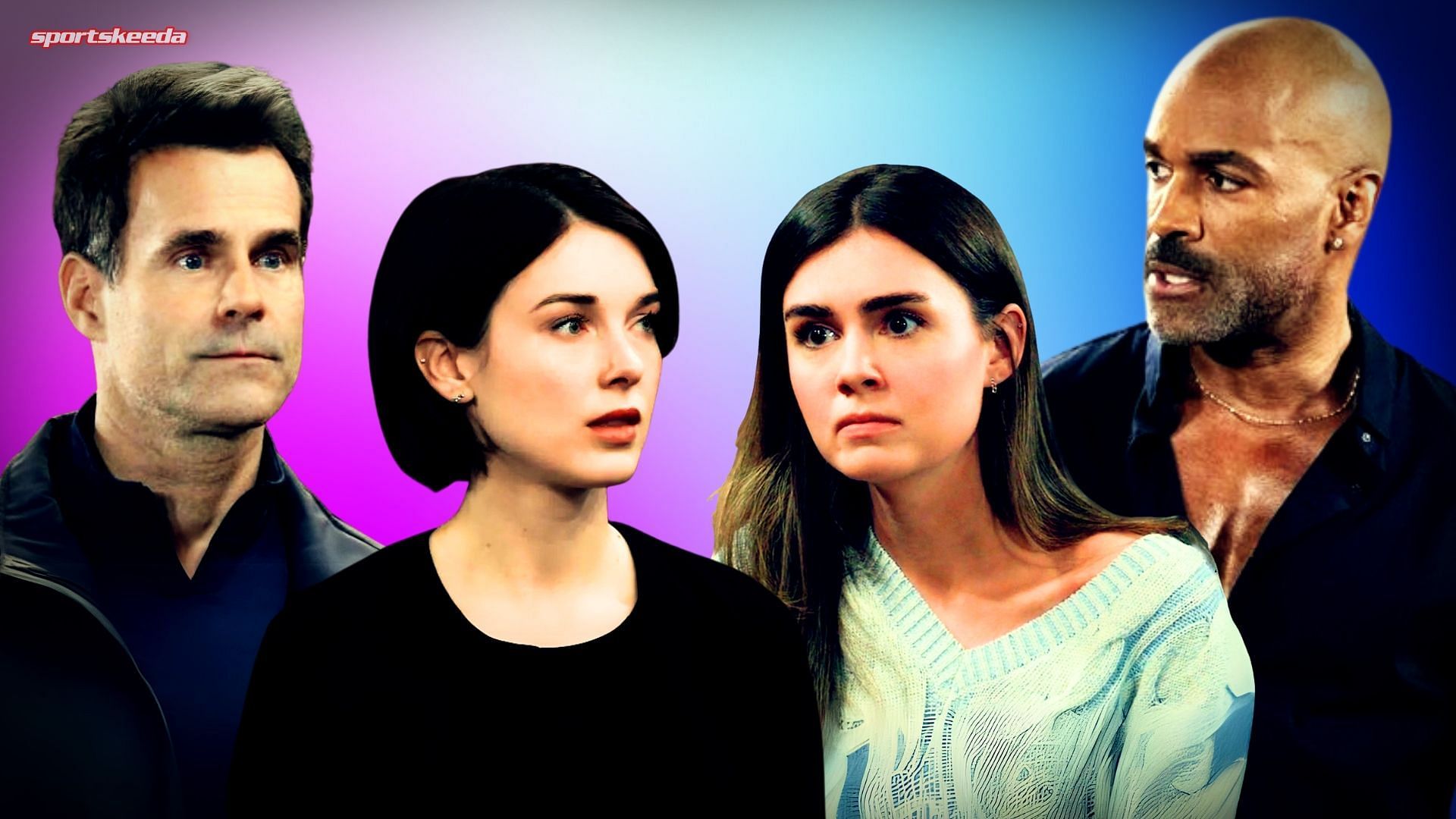 From left, Drew, Willow, Emma and Curtis on GH (Custom edit by Sportskeeda, Original images via ABC Network)