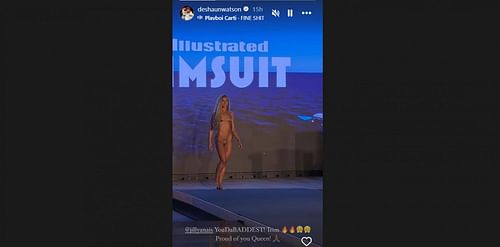 Deshaun Watson cheers for fiancée Jilly Anais as she turns head at SI Swimsuit Runway Show/@deshaunwatson