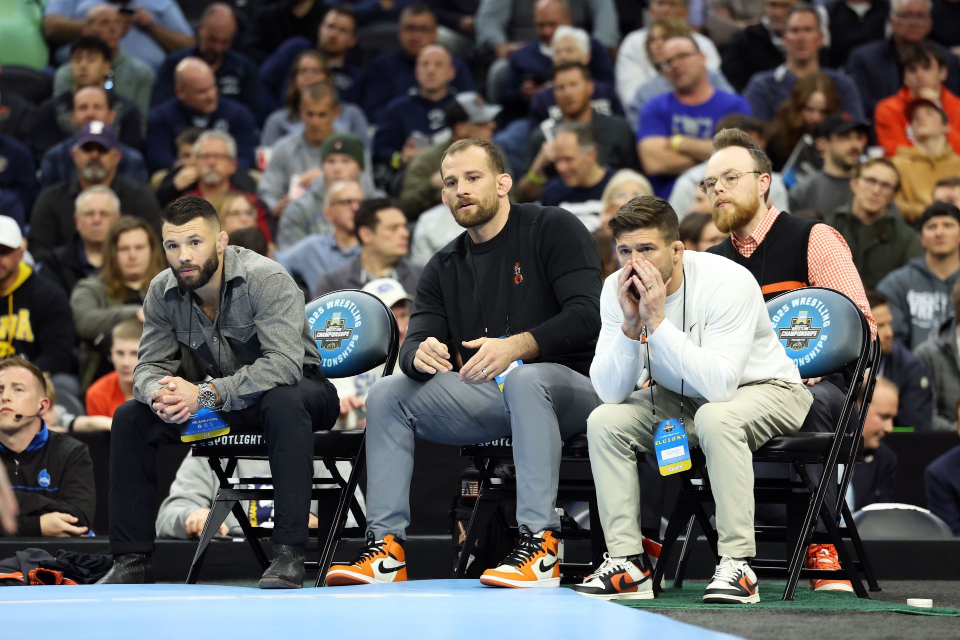 David Taylor [Centre] sends a message to the Oklahoma wrestlers ahead of World Championships 2025 [Image Source : Getty]