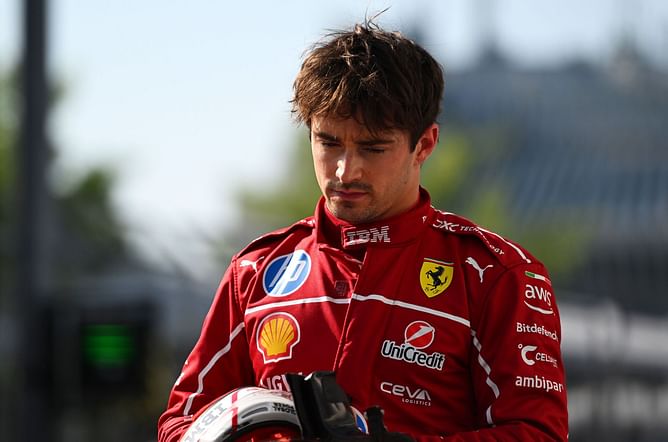 Charles Leclerc flashes his middle finger to Isack Hadjar after the latter ruined his Q3 lap in pursuit of Canadian GP pole