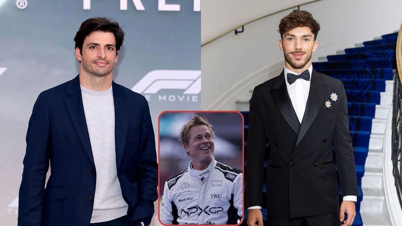 Carlos Sainz, Brad Pitt and Pierre Gasly [Image Source: Getty]