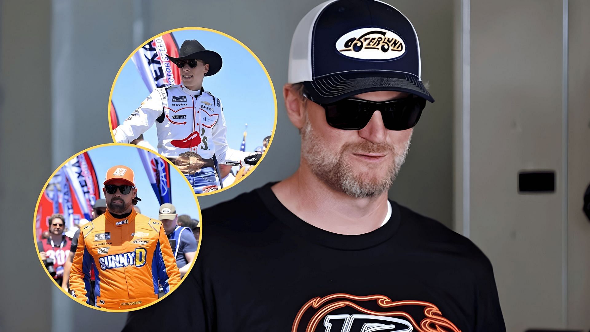 NASCAR cup series drivers- Dale Earnhardt Jr. (Veteran), Ricky Stenhouse Jr., Carson Hocevar. Via: Imagn
