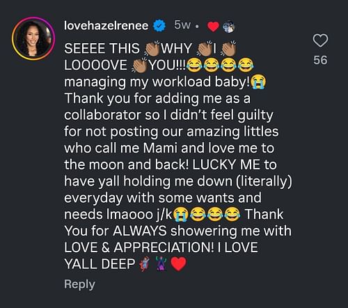 Hazel Renee's reply to Draymond Green's Mother's Day post