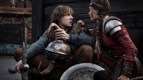A dramatic exchange between Hiccup and Astrid highlights the rising stakes in How To Train Your Dragon (2025). (Image via Universal)