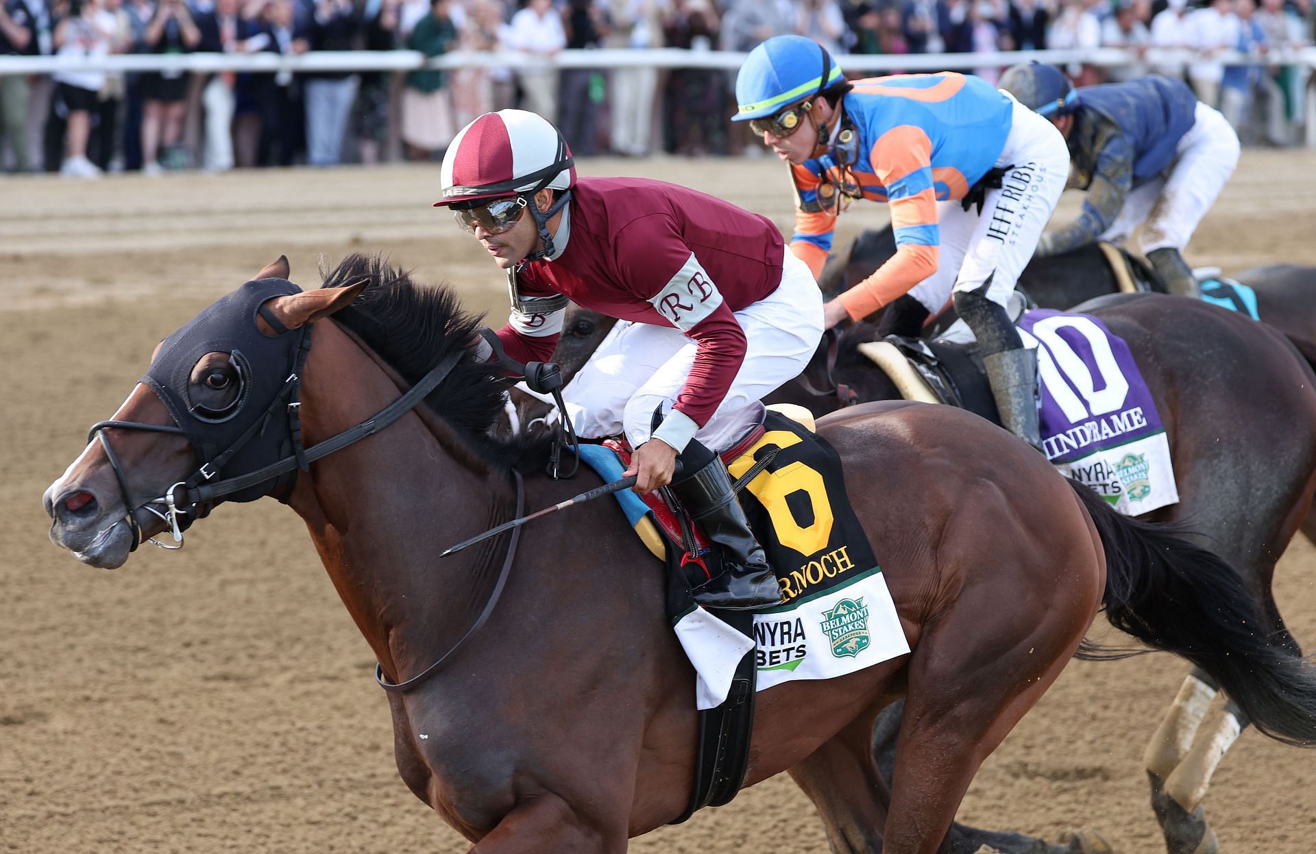 Luis Saez on Dornoch and Mindframe with Irad Ortiz Jr. during the 155th running at Saratoga Race Course in Saratoga Springs, New York. (Photo by Getty Images)