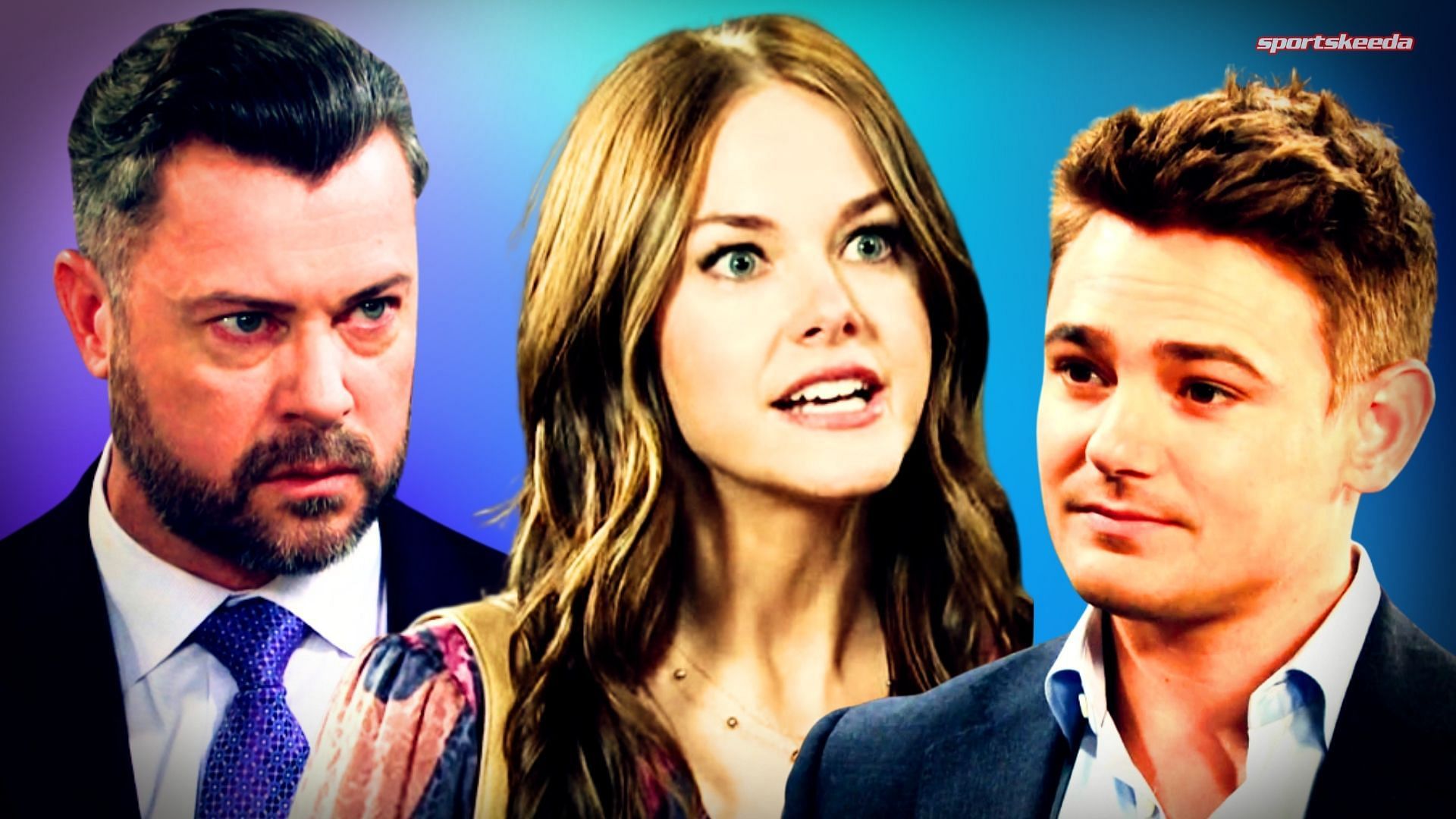From left to right, EJ, Stephanie and Johnny of DOOL (Custom edit by Sportskeeda, Original images via Peacock/@Days of Our Lives)