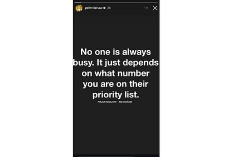 Screenshot of Prithvi Shaw's Instagram story.