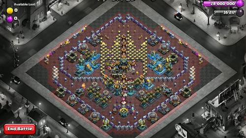 Outlook of the base in the Clash of Clans Crowning Glory Challenge (Image via Supercell)