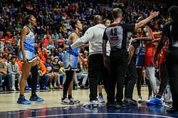 "Untalented Angel Reese getting into it" - WNBA fans react to Chicago Sky star getting chippy after getting her hair tugged