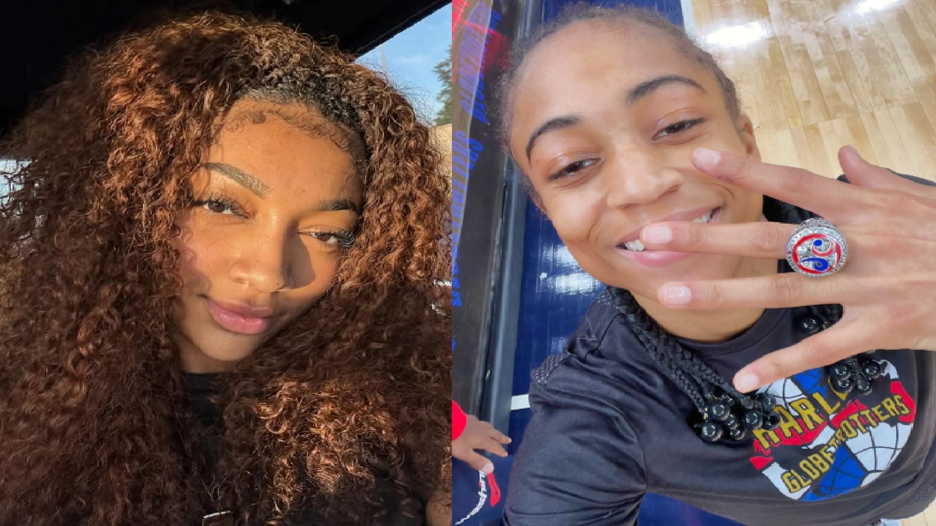 An image of Angel Reese and Alexis Morris side by side