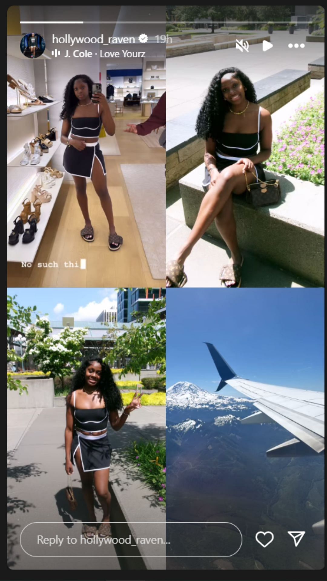 Raven Johnson shows off her stylish outfit for a trip on IG story. Image via @hollywood_raven