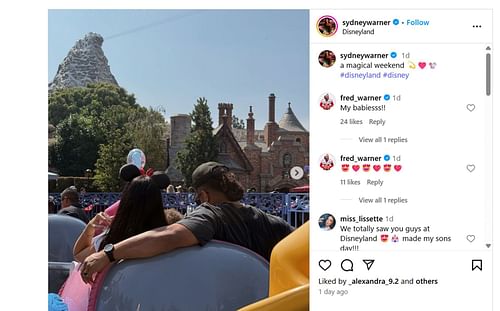 Fred Warner drops message after 'magical' Disneyland visit with wife Sydney and kid Beau/@sydneywarner