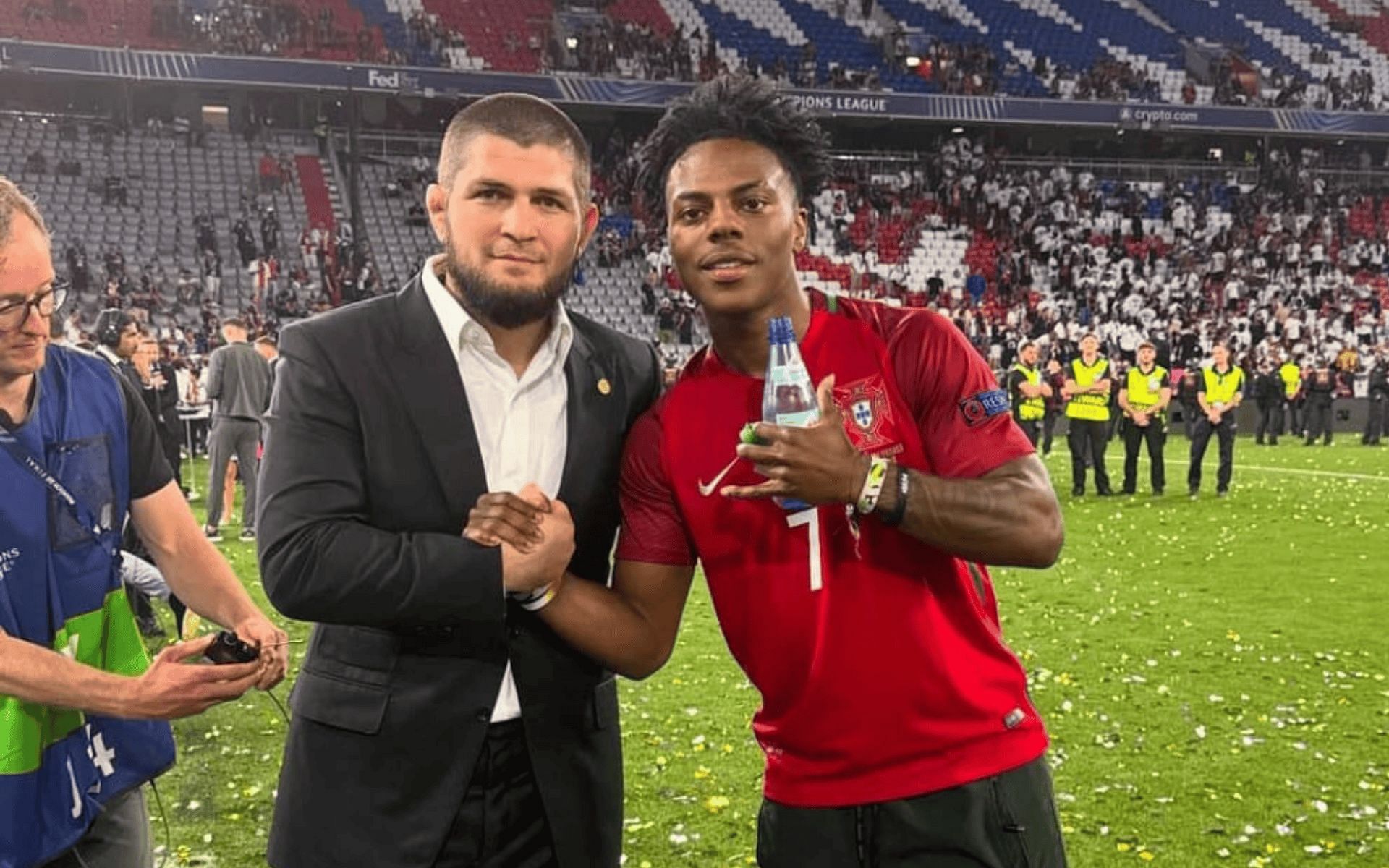 Khabib Nurmagomedov meets IShowSpeed in the 2025 UCL final. [Image courtesy: @ishowspeed on Instagram]