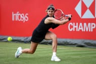 Muchova plays a backhand at the Queen's Club Championships - Day One - Source: Getty