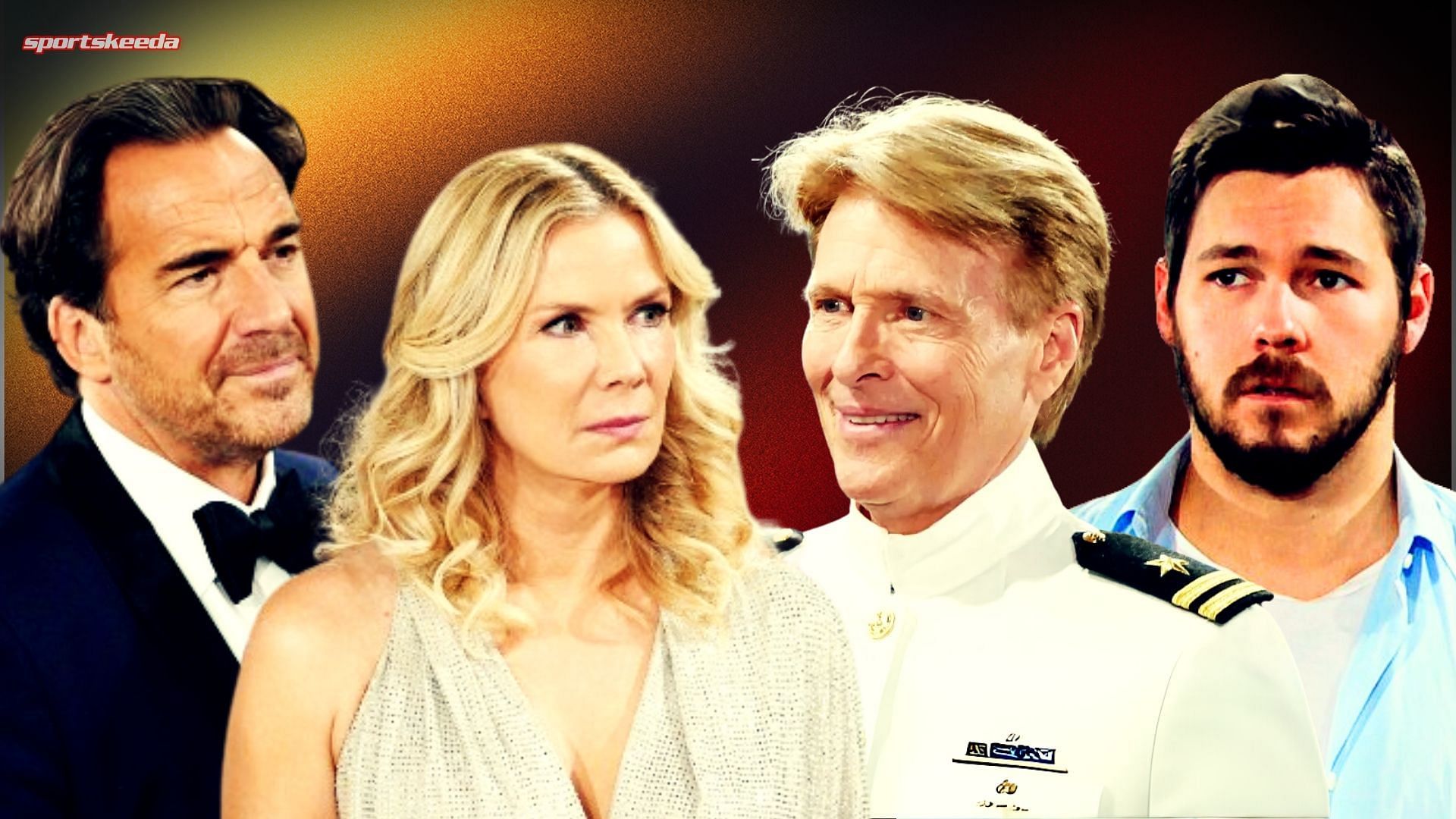 From left, Ridge, Brooke, Nick and Liam on B&amp;B (Custom edit by Sportskeeda, Original images via CBS Network)