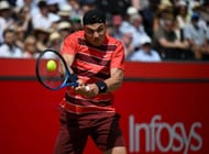 Draper plays a backhand at the Queen's Club Championships - Day Nine - Source: Getty