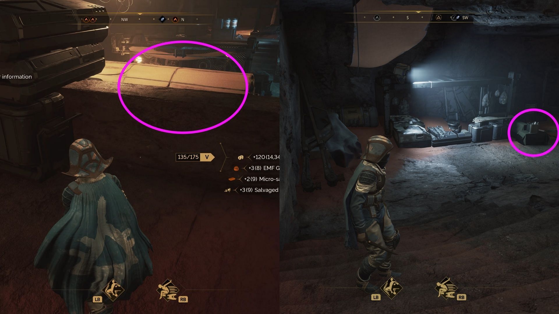 The circled areas both have the scrolls you need to interact with (Image via Funcom)