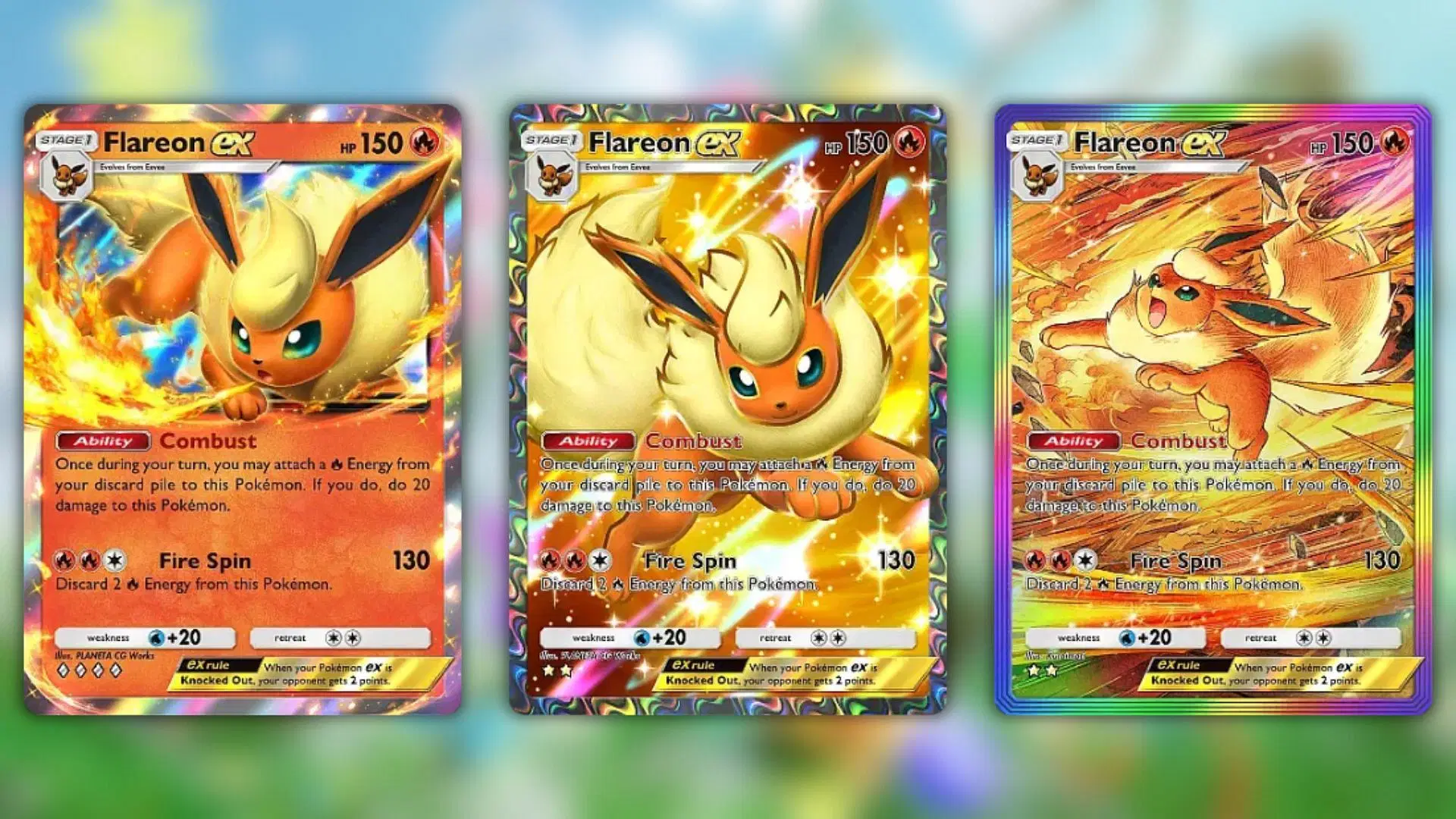 All Flareon ex variants from Pokemon TCG Pocket Eevee Grove (Image via The Pokemon Company)