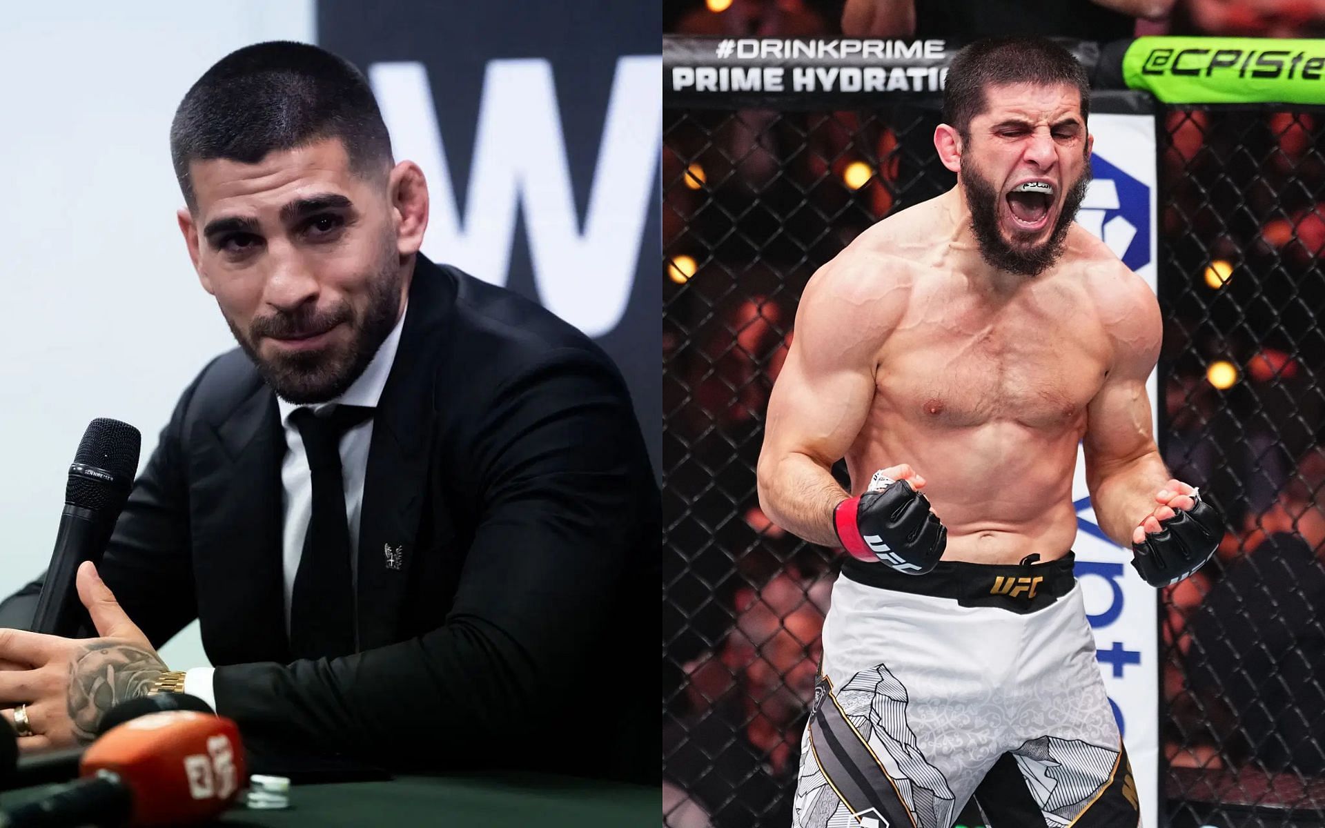 Ilia Topuria (left) offers to fight Islam Makhachev (right). [Images courtesy: Getty Images]