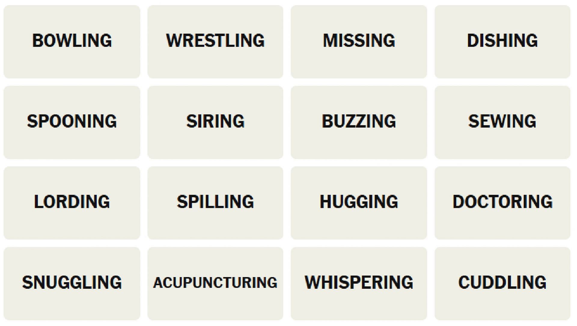 All words for NYT Connections today (Image via The New York Times)