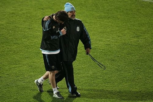 Messi and Maradona (L to R) - Source: Getty
