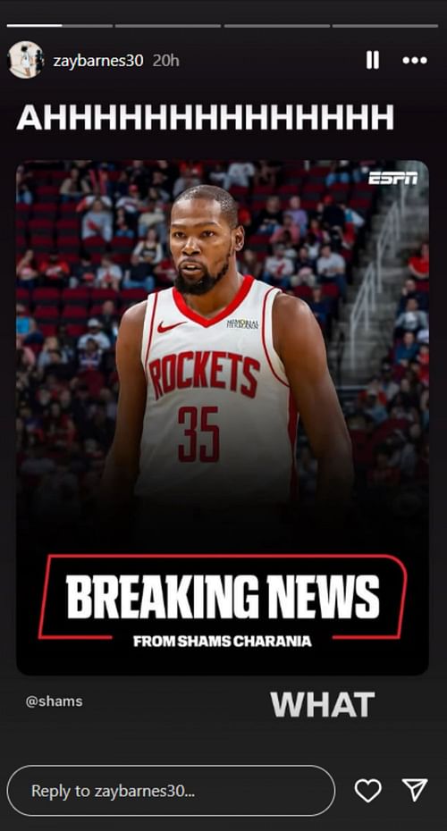 Matt Barnes' son, Isaiah Barnes, shares 2-word reaction to Kevin Durant's Houston Rockets trade (Image via Instagram @zaybarnes30)
