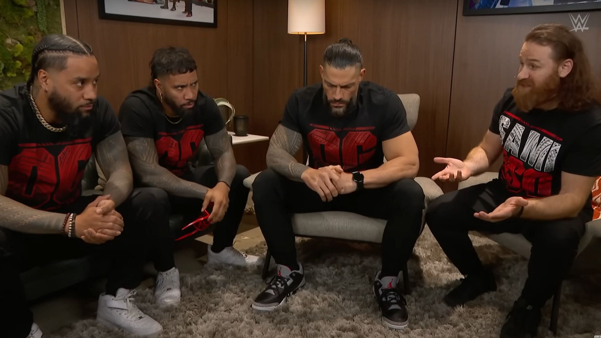 (From the left) Jimmy Uso, Jey Uso, Roman Reigns, and Sami Zayn of The OG Bloodline [Image Credits: WWE