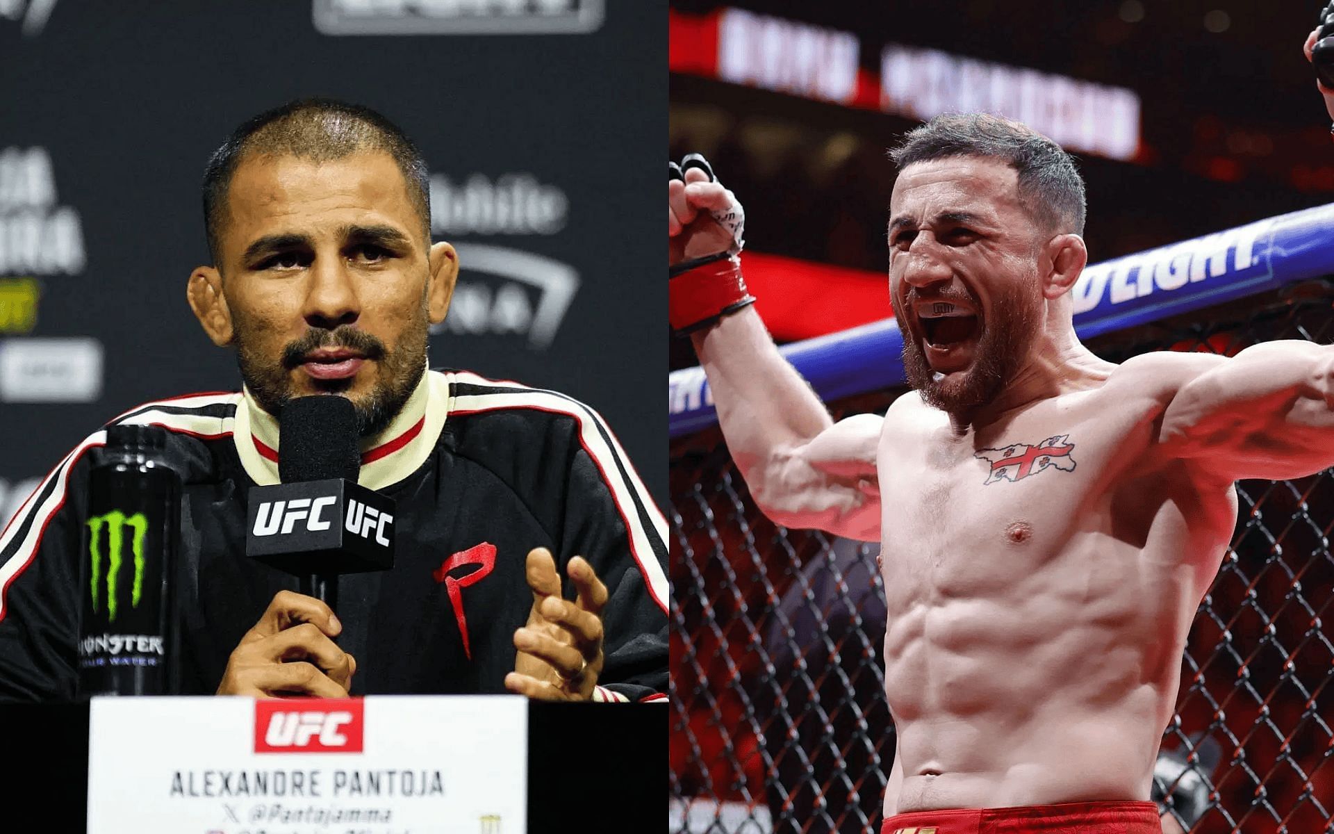Alexandre Pantoja (left) talks about potential Merab Dvalishvili (right) fight. [Images courtesy: Getty]