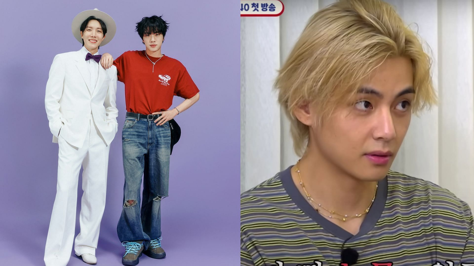 Jin and j-hope hilariously hint at a past V meme (Images via Weverse and YouTube/Channel Fullmoon)