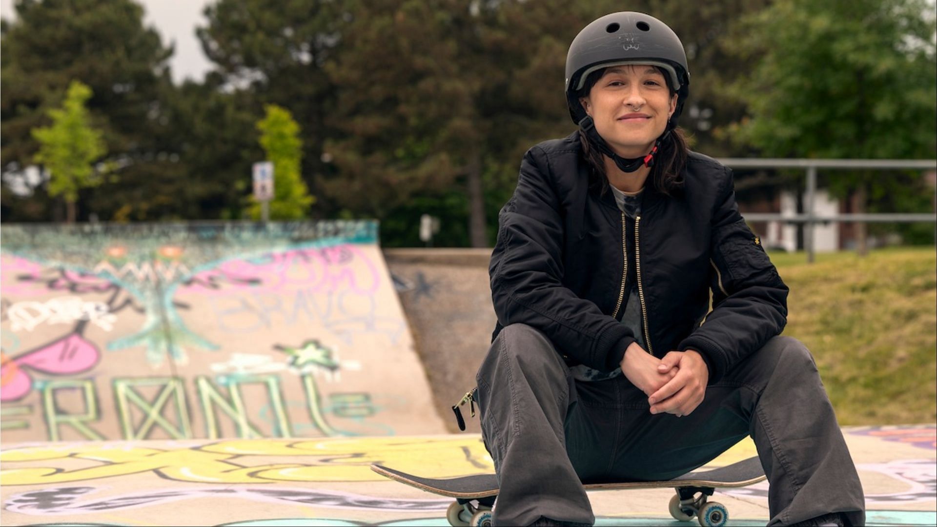 Noah Lamanna debuts as Tris in Ginny &amp; Georgia season 3, a skateboarding tutor. (Image via Netflix)