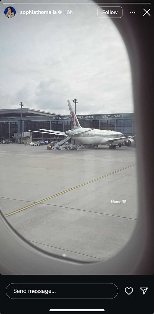 Thomalla's Instagram Story featuring her return to Berlin after boyfriend Zverev's French Open campaign (Source: Instagram/sophiathomalla)