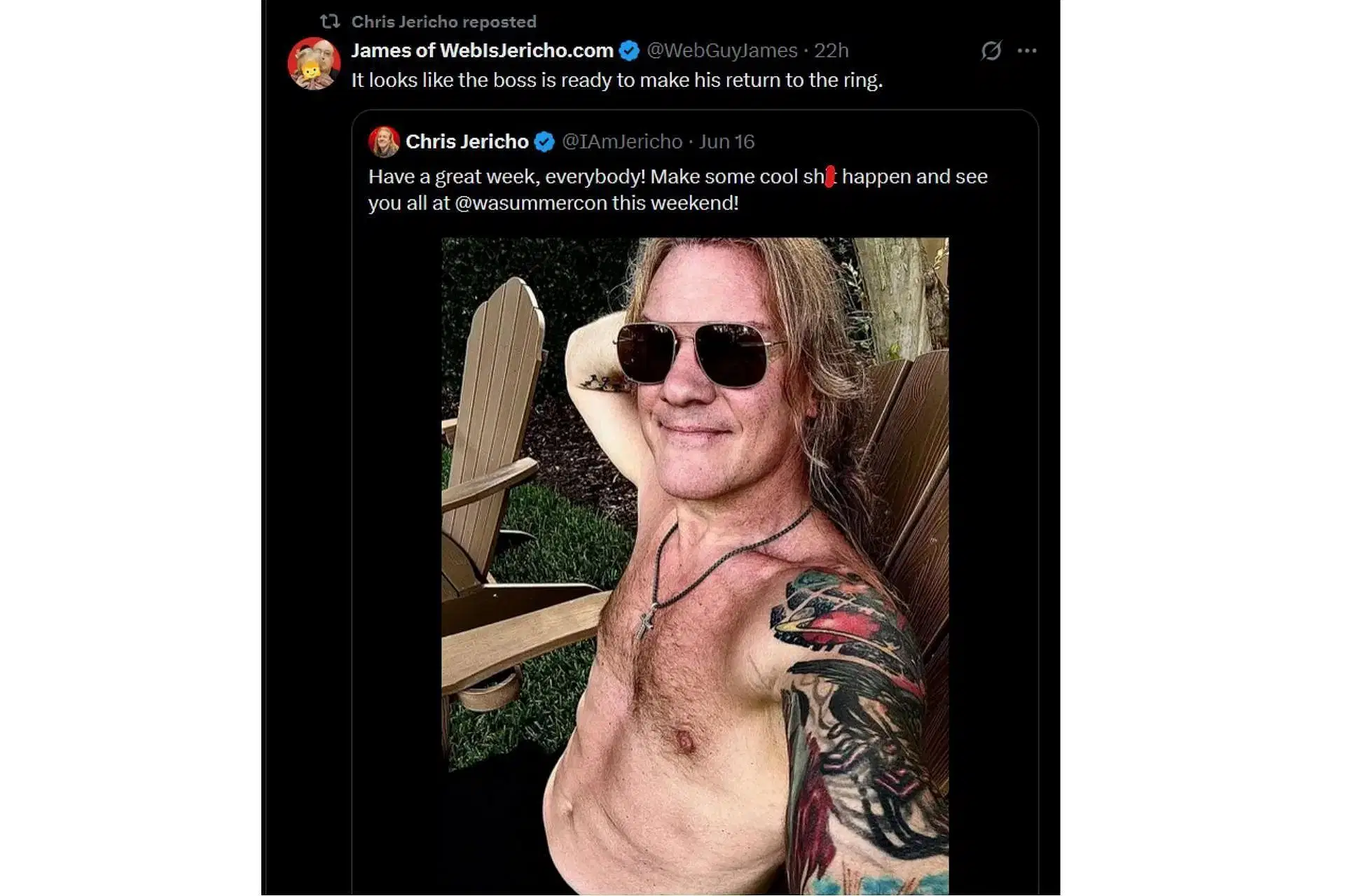Chris Jericho reposted this comment. [Image via WebGuyJames&#039; X]