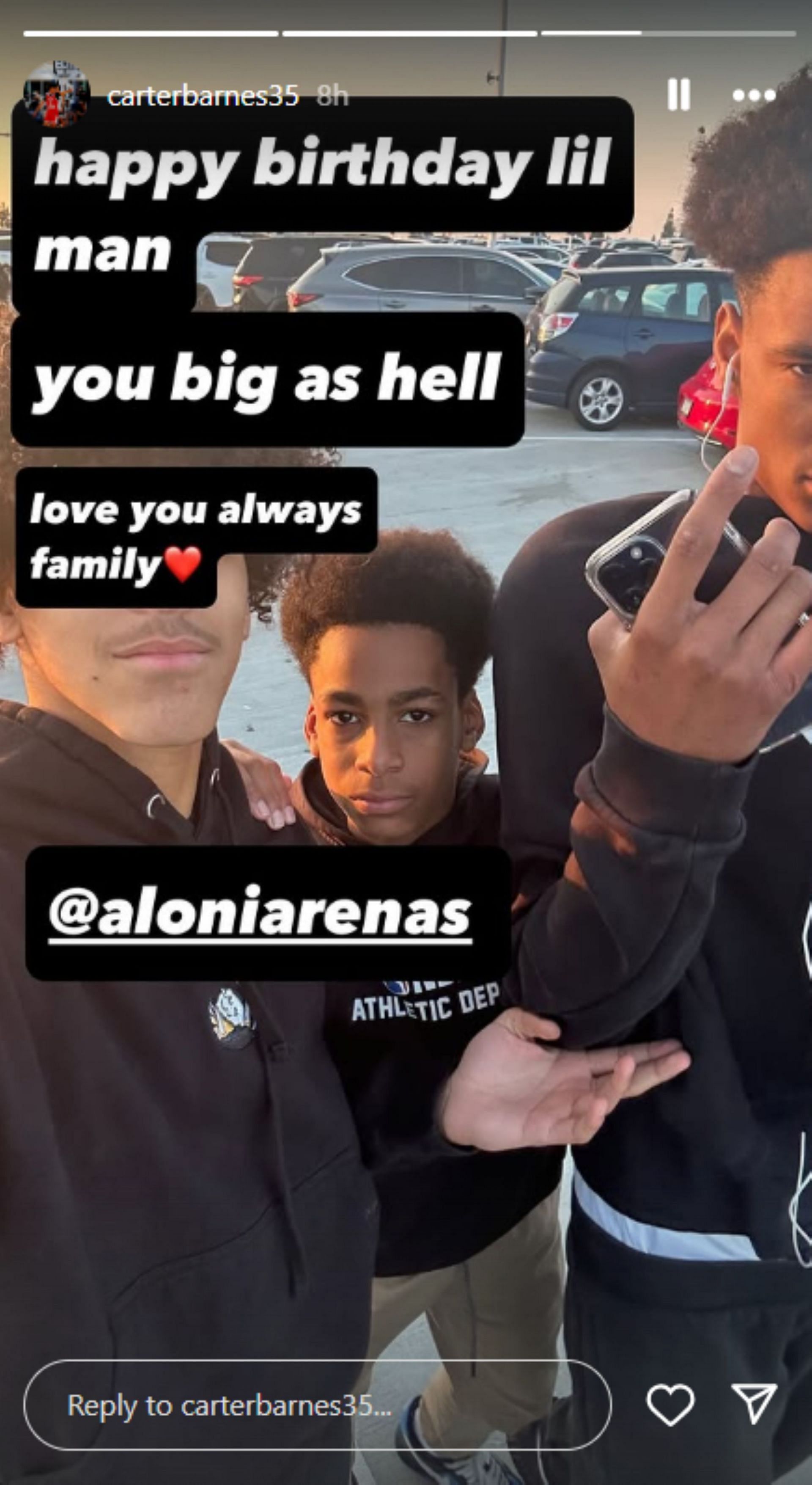 Carter Barnes&#039; birthday message for Aloni Arenas (Image via Instagram @carterbarnes35)
