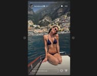 Carlos Sainz's girlfriend, Rebecca Donaldson's Instagram Story against the backdrop of Positano on Italy’s Amalfi Coast (via @iamrebeccad on Instagram).
