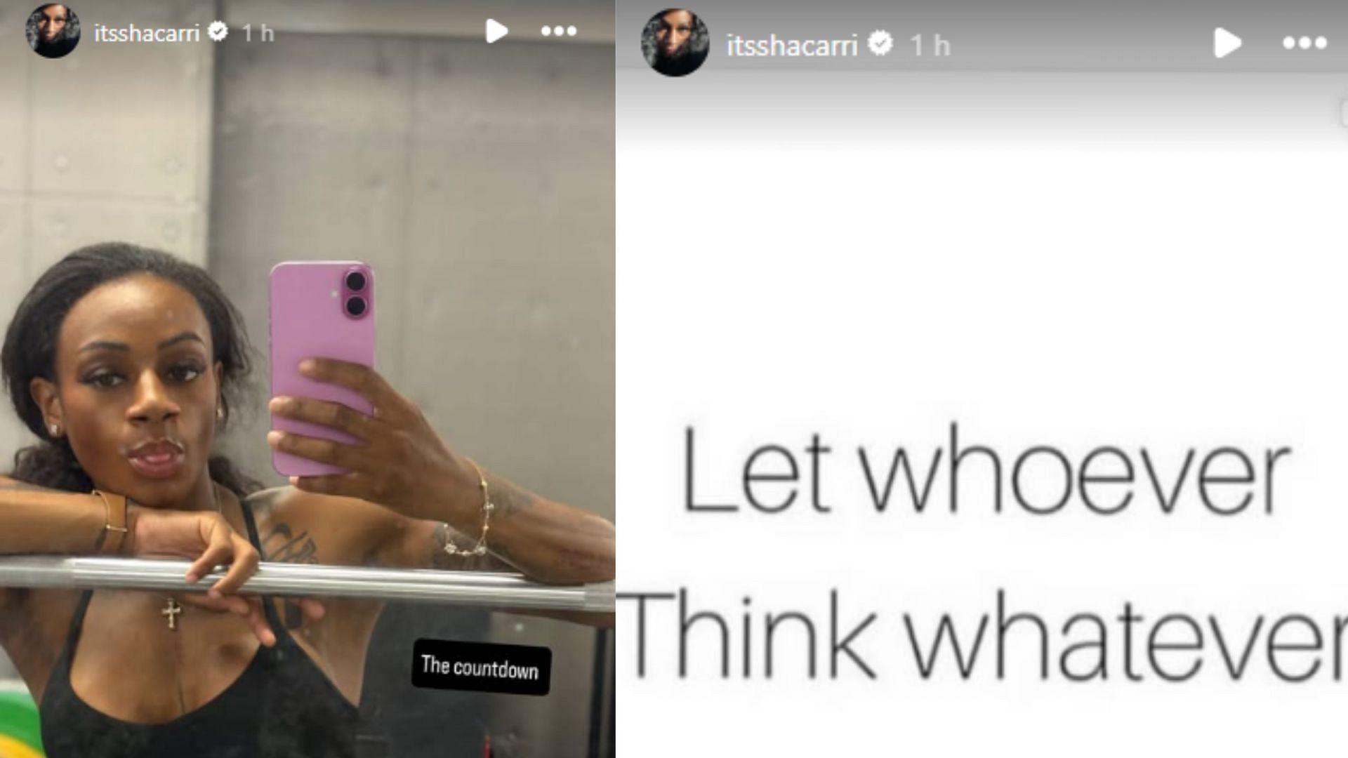 Screengrabs of Sha&#039;Carri Richardson on her Instagram stories [Image Source: Sha&#039;Carri Richardson Instagram/@itsshacarri]