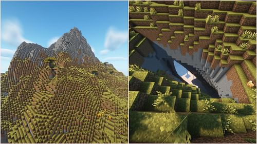 Taller mountains generally have massive caves underneath them (Image via Sportskeeda Gaming || Mojang Studios)