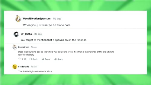 Redditors discuss the extremely tall witch hut found in the game (Image via Reddit)