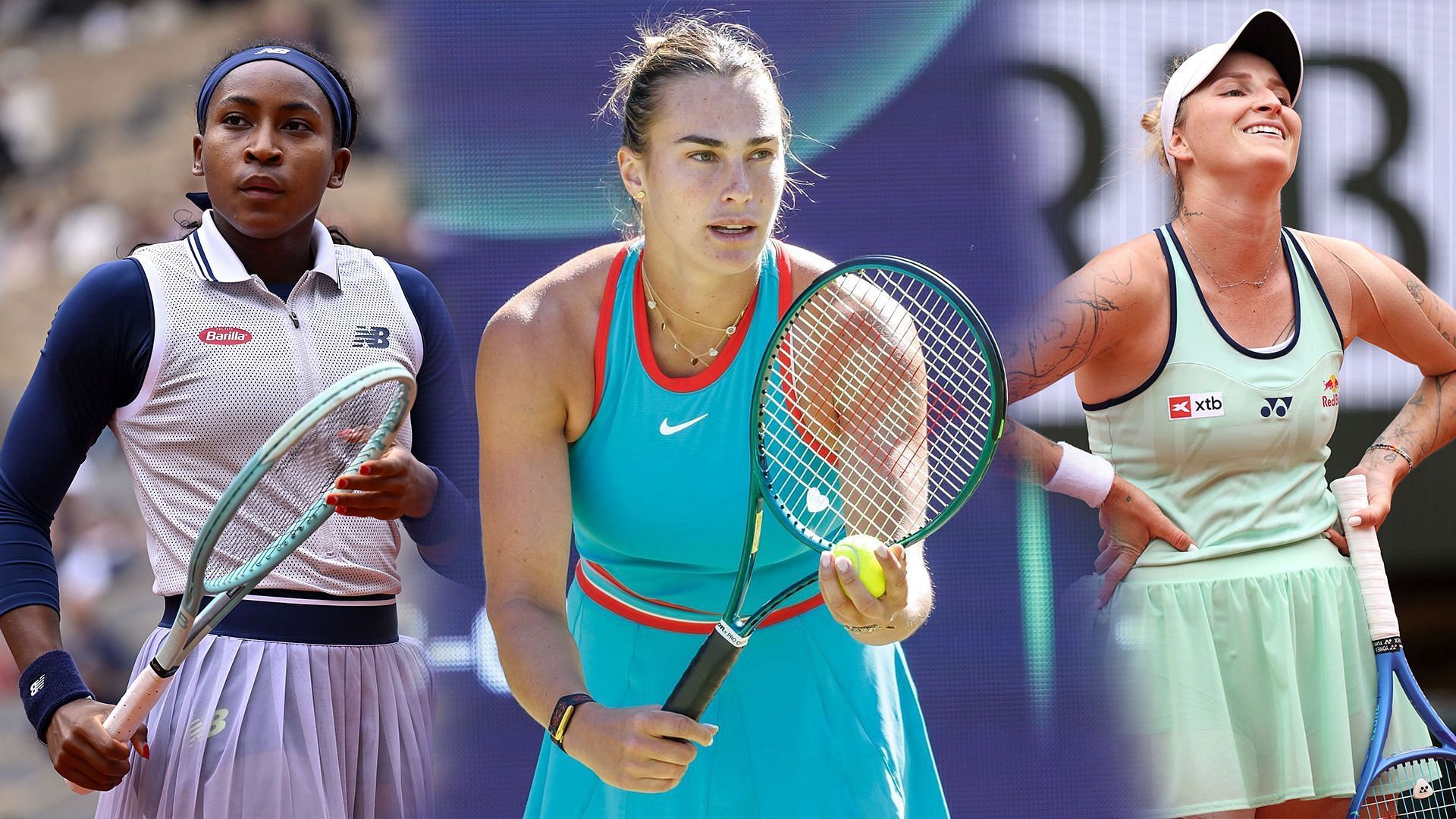From L-R: Coco Gauff, Aryna Sabalenka and Marketa Vondrousova. (Photos: Getty)