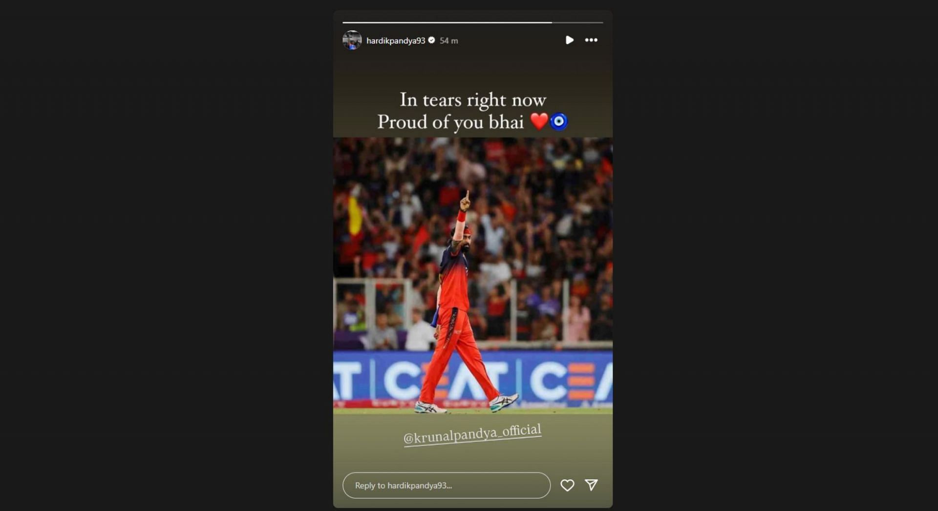 Hardik Pandya&#039;s Instagram story for Krunal. [Pic credits: @hardikpandya93 on Instagram]