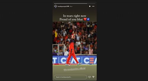 Hardik Pandya's Instagram story for Krunal. [Pic credits: @hardikpandya93 on Instagram]