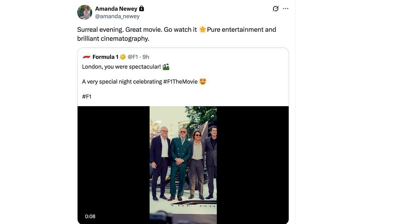 Amanda Newey&#039;s X post [Image Source: @amanda_newey/X]