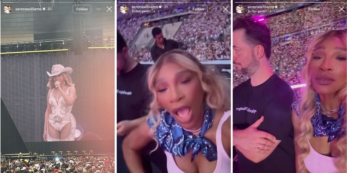 Williams&#039; Instagram Stories featuring the highlights of her and husband Alexis Ohanian&#039;s experience at Beyonce&#039;s Cowboy Carter Tour show in Paris (Source: Instagram/serenawilliams)