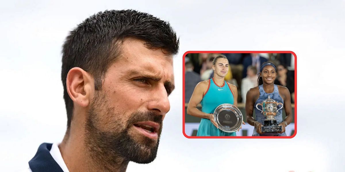 Novak Djokovic (background), Aryna Sabalenka and Coco Gauff (inset), Sources: Getty