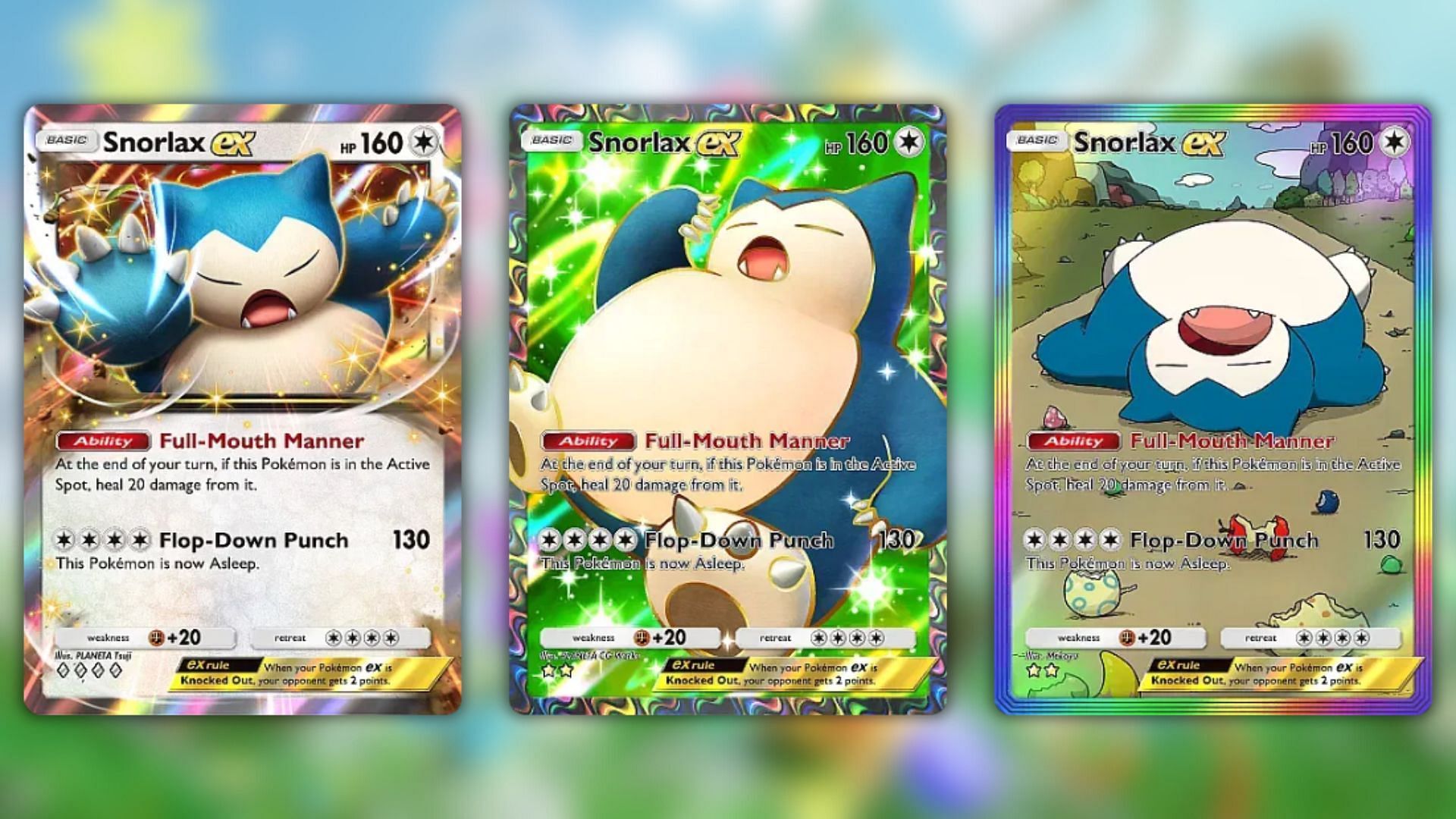 All Snorlax ex variants from Pokemon TCG Pocket Eevee Grove (Image via The Pokemon Company)