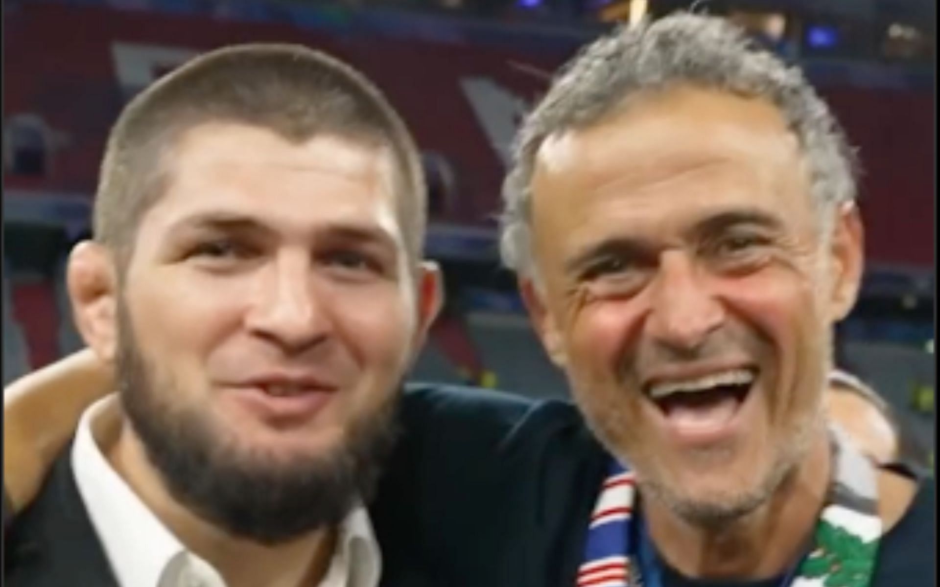 Khabib Nurmagomedov (left) and PSG manager Luis Enrique (right) [Image Courtesy: @tntsportsufc on Instagram]