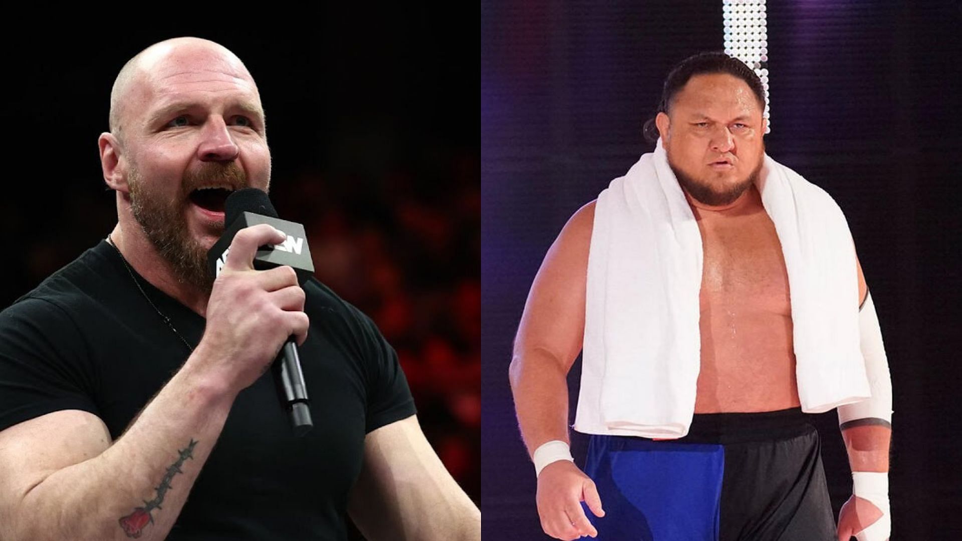 AEW Champion Jon Moxley (left) and Samoa Joe (right). (Image credits: AEW YouTube channel &amp; wwe.com)